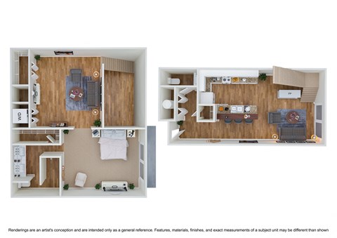 Floor plan for 1 bed, 1.5 baths, 1390 sqft